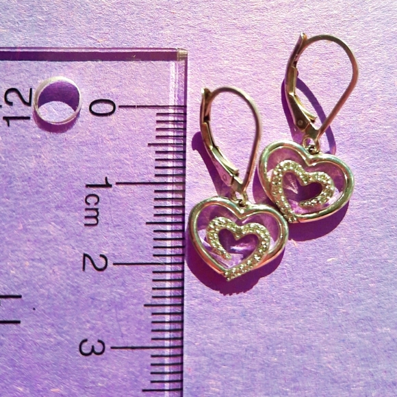 Sterling Silver Diamond Heart Earrings - Picture 2 of 3